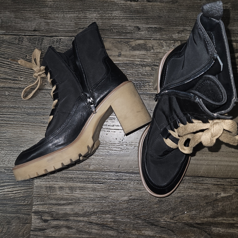 Black Lace-Up Chunky Heel Ankle Boots